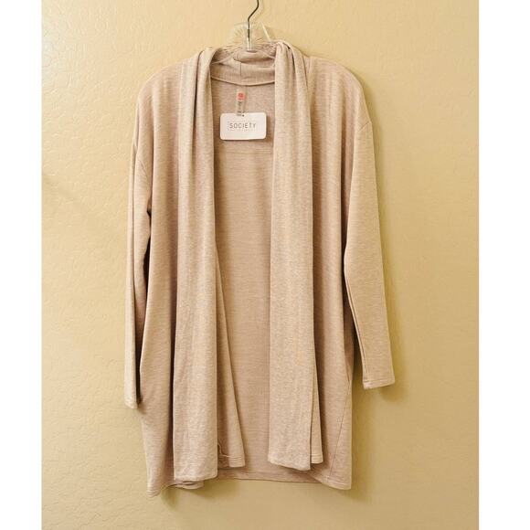 Mono B Long Line Beige Cardigan Back Yoke Sweater Drop Shoulder Pockets Size S - Picture 3 of 10